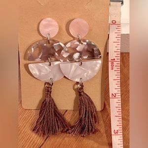 Handmade pink and brown resin tassel earrings